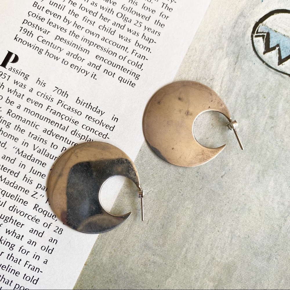 Vintage Sterling Silver Disco Disc Earrings